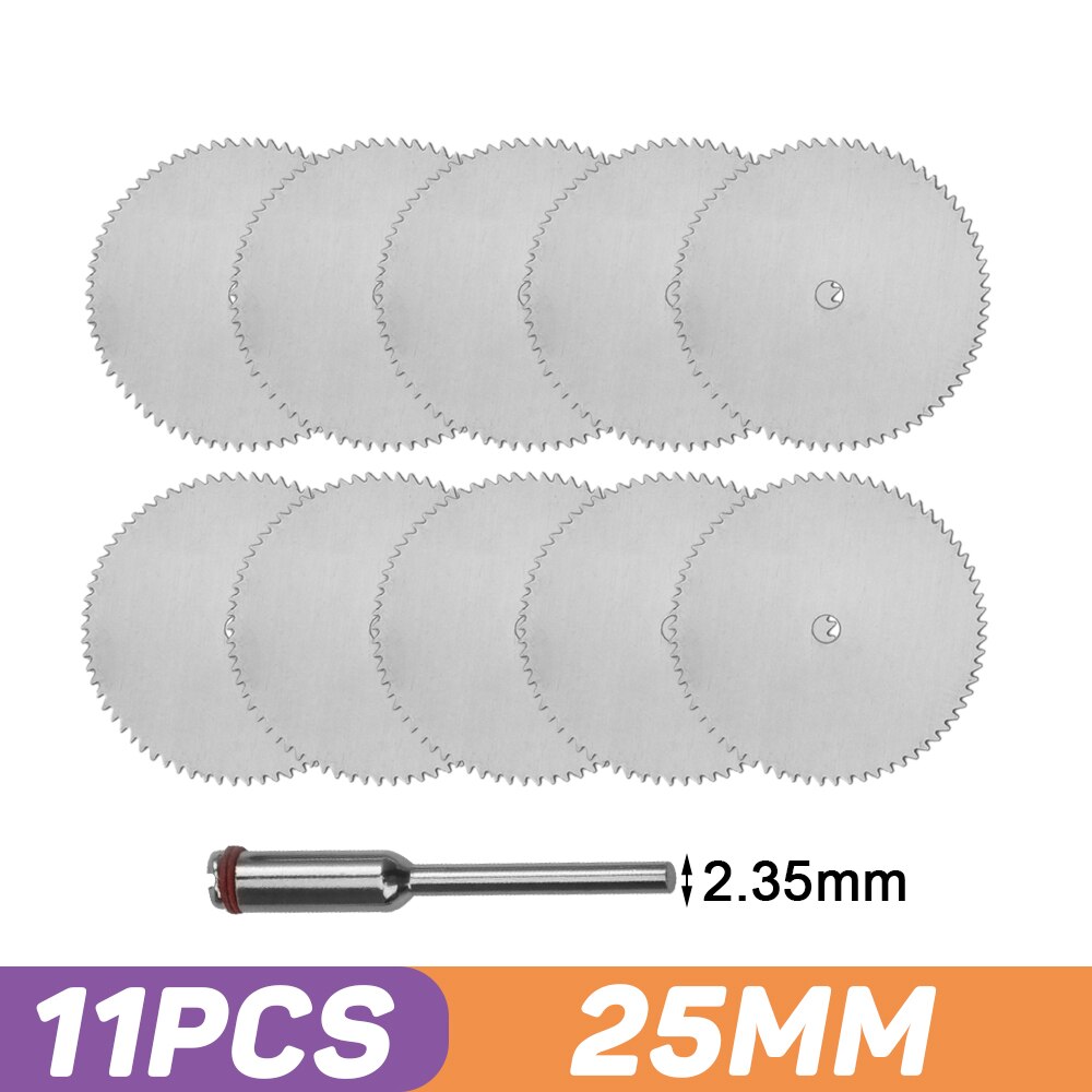 Stainless Steel Slice Metal Mini Circular Saw Blade Set with Mandrel Wood Cutting Disc for Dremel Rotary Tools Wood Cutter Wheel: 11 PCS 25MM Set