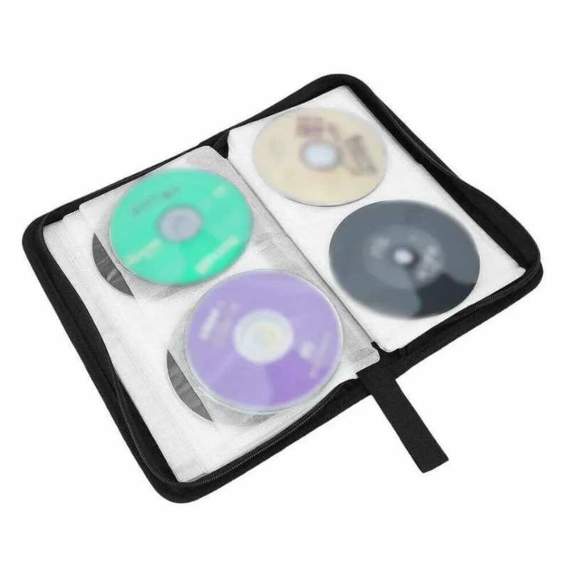 Estojo Portátil com Zíper para Armazenamento de CDs e DVDs, Álbum, Bolsa de Transporte, Suporte para CDs e DVDs, Capacidade para 80 Peças, Bolsa de Armazenamento Dupla Face