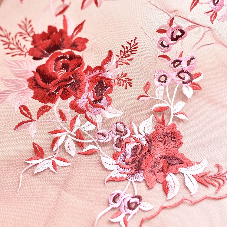 Blomst broderi applikation blonder patch blomster mesh tøj dekoration tilbehør diy 1 yard: Rødvin