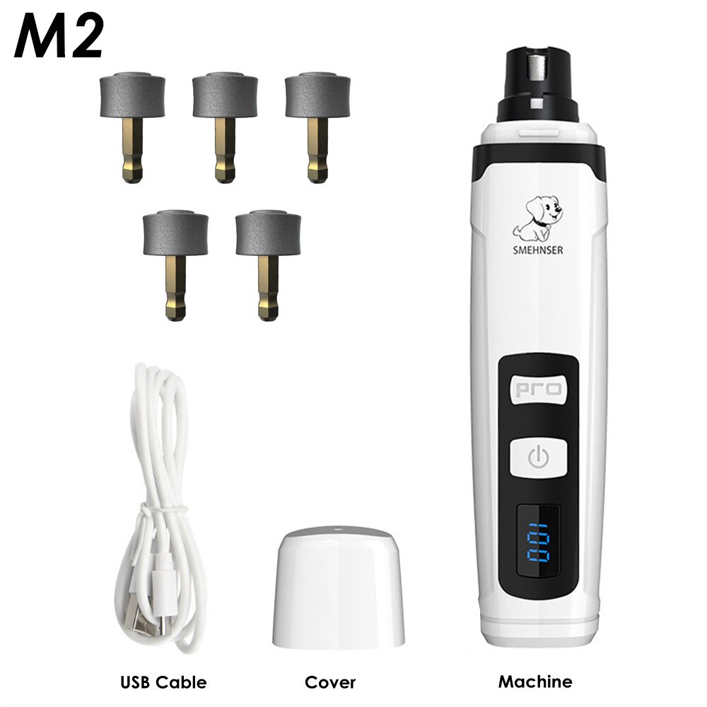 Cortaúñas para perros, cortador eléctrico para perros pequeños y grandes, amoladora de uñas con luz LED, recortador de aseo silencioso para uñas: M2 Add 5 Head
