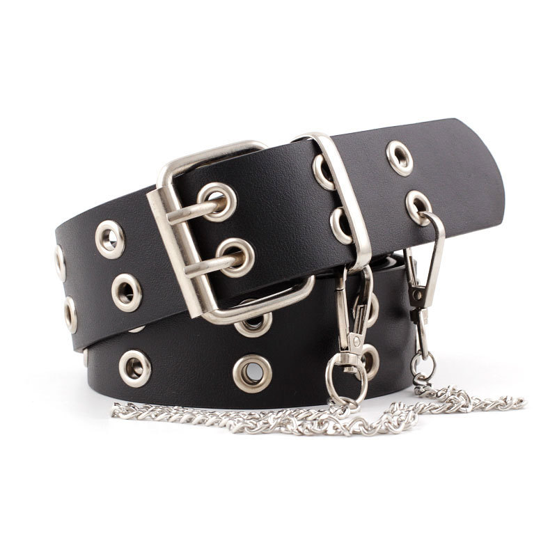 Ceinture à Double oeillet ajustable noir, à boucle en cuir pour femmes, 105x3.8cm, , à la , N214