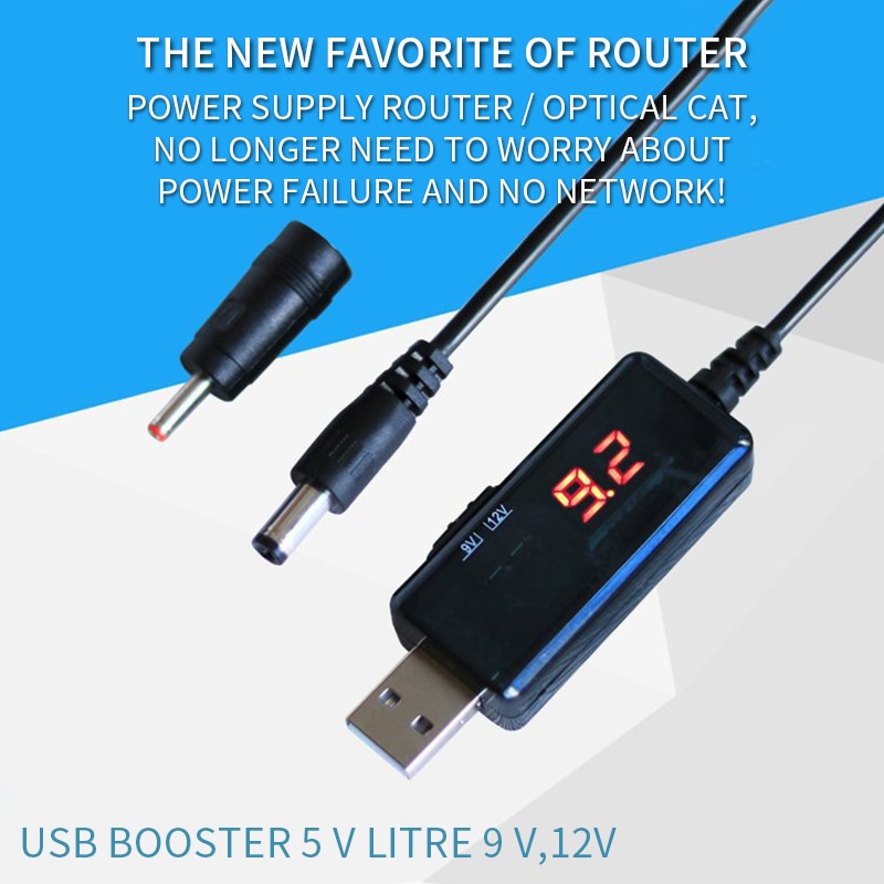 Convertidor de Cable USB DC 5V a 9V 12V USB Cable convertidor de aumento con DC Jack 5,5/3,5mm convertidor de voltaje: USB 5V
