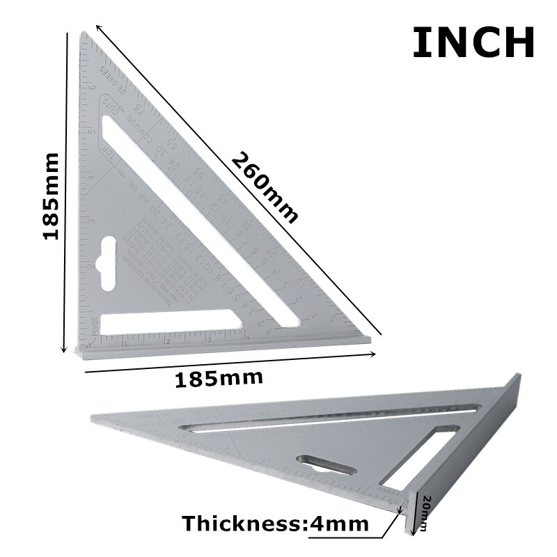 7 ''/12" Driehoek Heerser Vierkante Hoek Gradenboog Aluminium Haakse Heerser Voor Building Framing Carpenter Meten gereedschap