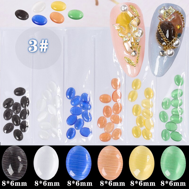 60 unids/pack 3D Oval redondo ojo de gato Cymophane claro de ámbar joya acrílico arte de uñas de diamante de imitación gemas decoración manicura puntas DIY: GZS03