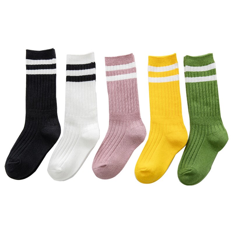 Lente En Herfst Kinderen Sokken College Stijl Twee-Bar Jongens En Meisjes Baby Groen Roze Geel sport Sokken 1-9T