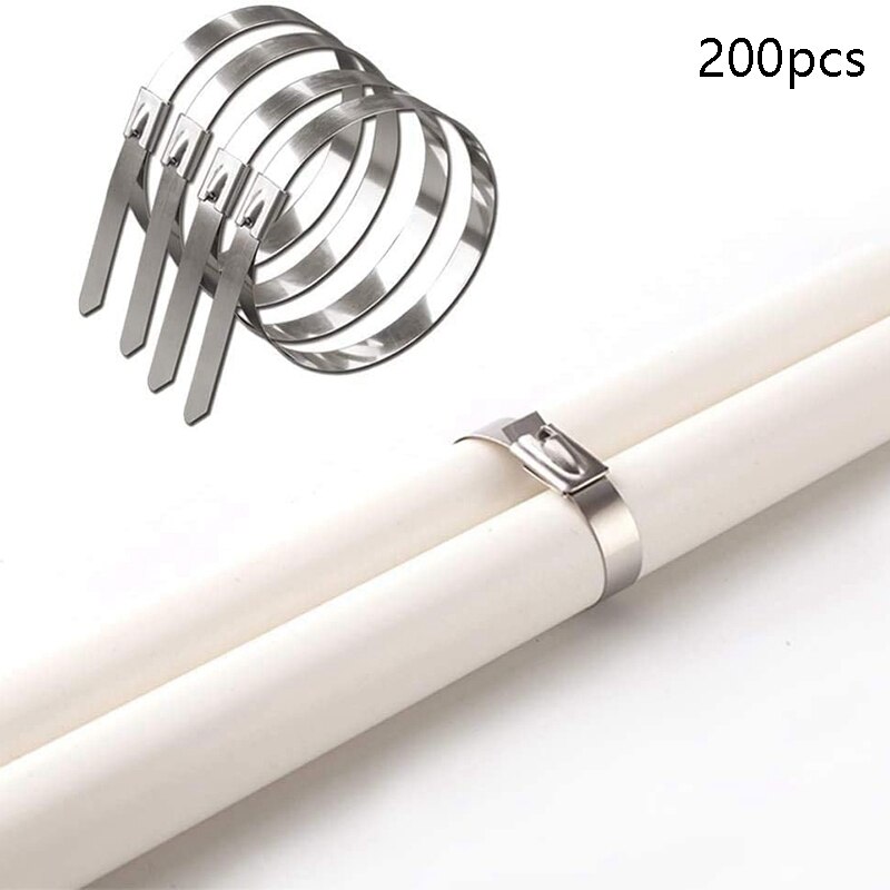 200Pcs Metal Cable Tie Stainless Steel Cable Tie Marine Cable Tie with Iron Wire Fixing Buckle Photovoltaic Power Tie