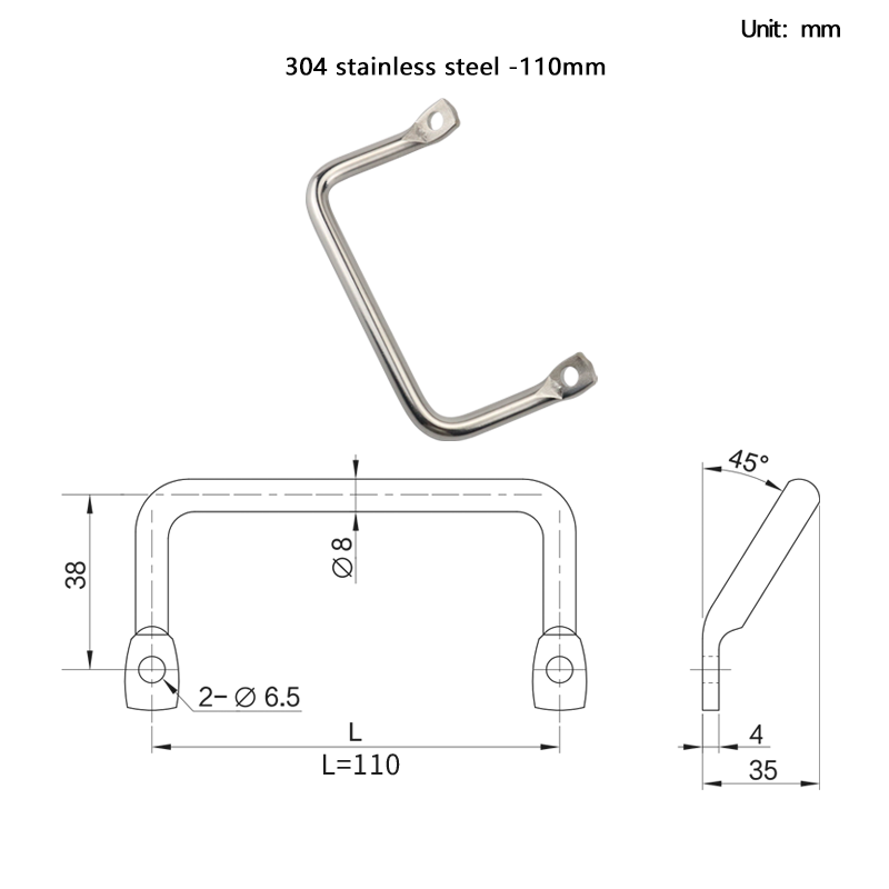 Stainless Steel or Iron Material Round Bar Bent Angle Side Mount Handle Commonly used for Industrial Equipment Handles: Gold