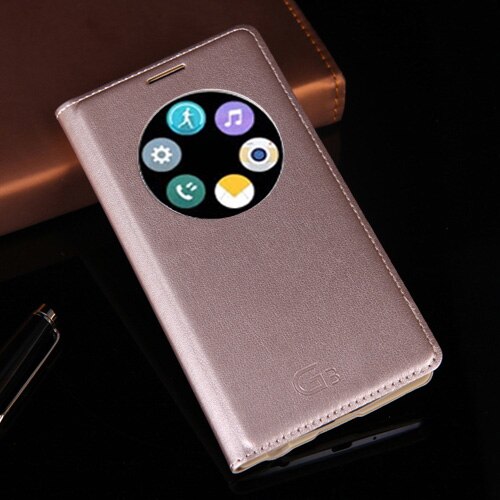 Smart view flip cover leren telefoonhoesje voor lg  g3 g 3 d850 d851 d852 d855 lgg 3 5.5 '' schokbestendige hoesjes snel antwoord slaap waken: Goud