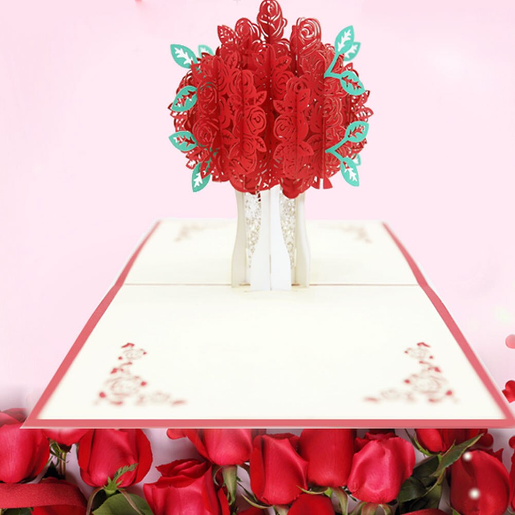 Rose 3D Card Valentine Pop Up Greeting Bouquet Red... – Grandado