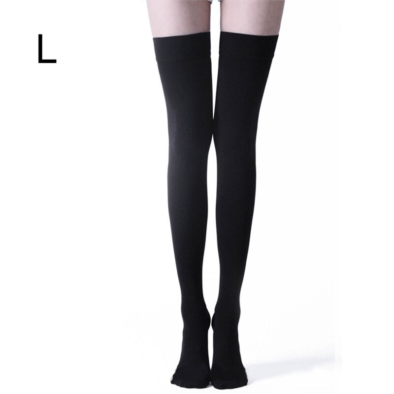M-XXL Elastic Open Toe Knee High Stockings Calf Compression Stockings Varicose Veins Treat Shaping Graduated Pressure Stockings: Black 02 L