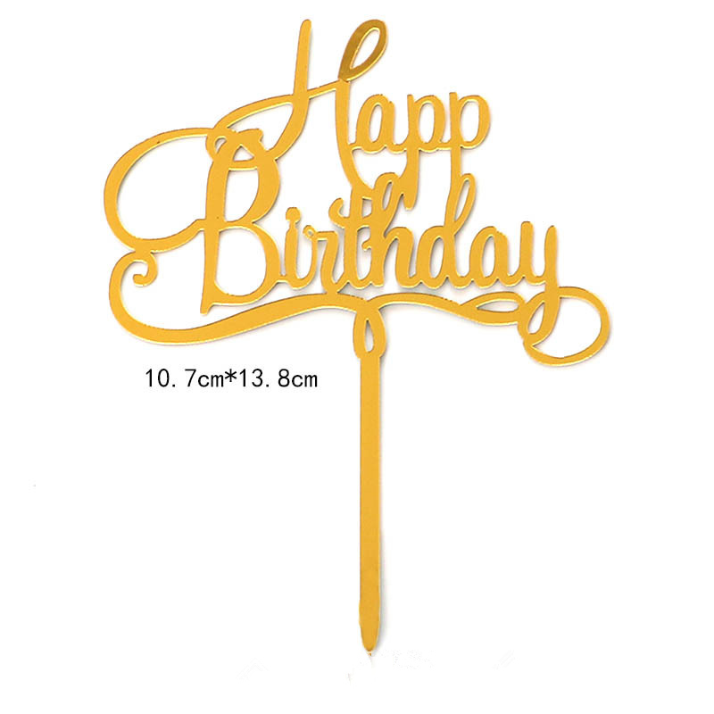 10 Uds. De oro , adorno para tarta de feliz cumpleaños, acrílico dorado y negro, adorno para tarta de de cumpleaños para niños, decoración de postre, para Baby Shower