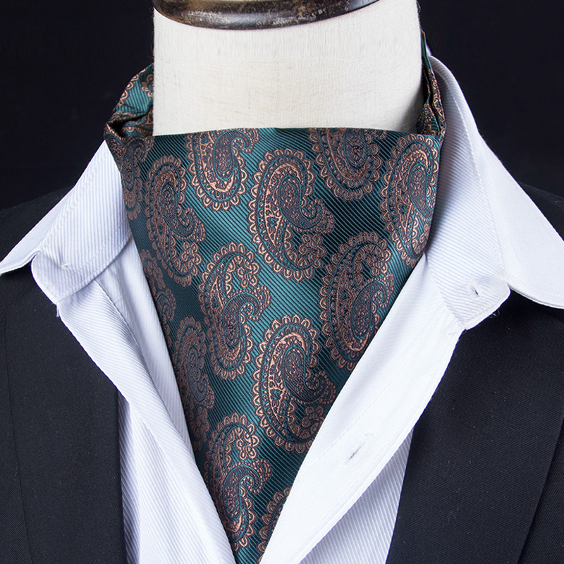 Paisley Floral Ascot Tie Men Pink Ascot Cravat Man Green Silk Cravat Tie Mens Brown Polyester Wedding Ascot Scarf Green B109: B108-022