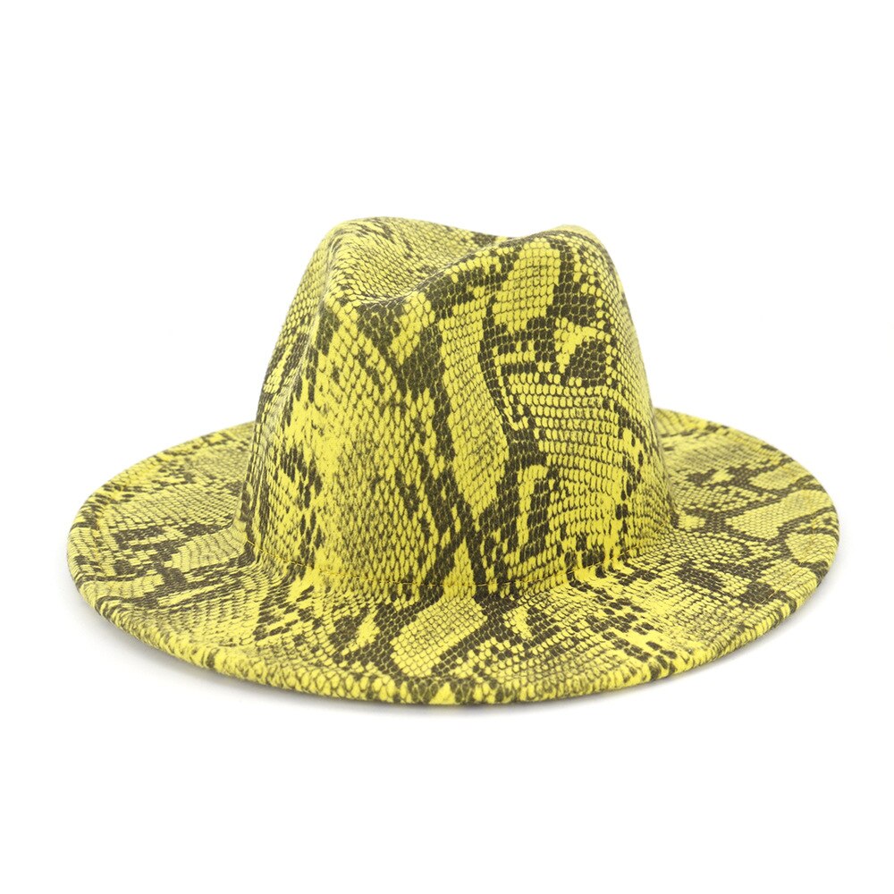 FS Vintage Snake Print Men Wide Brim Gray Brown Hat Felt Fedora Church Hats For Women Panama Sombrero Cap: Green Fedora