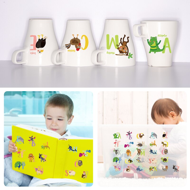 Kleine Diy Cartoon Dieren Naam Tekens Engels Letters Muursticker Voor Nursery Baby Kid 'S Room Decor Verwijderbare Muurstickers
