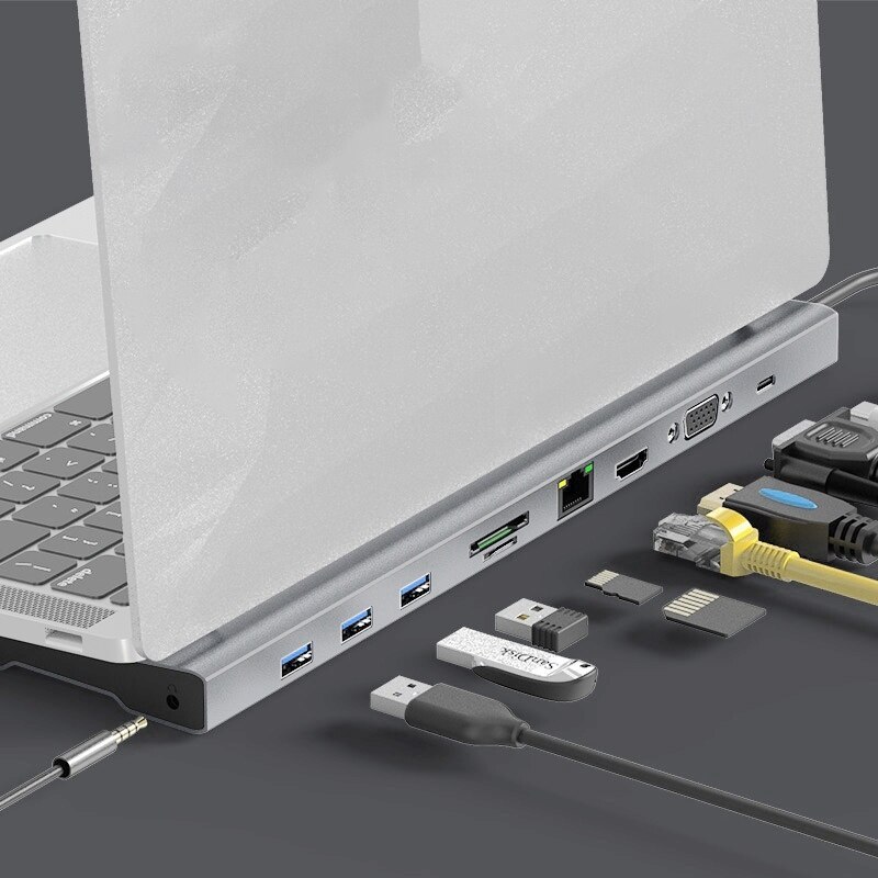 Usb type c hub  to 3.0 usb hdmi  rj45 usb hub voor professionele accessoires usb splitter multi 11 poorten type c hub usb-c hub