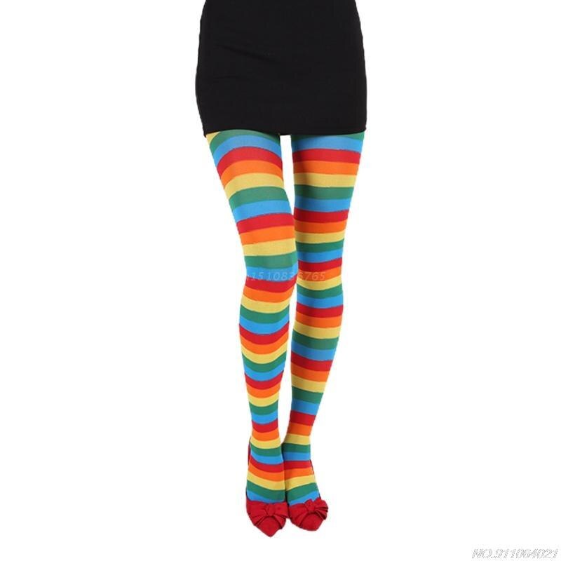 Women Girls Rainbow Multicolor Striped Tights Opaque Stockings Full Length Slim Pantyhose for Christmas Halloween Cosplay au20: Rainbow