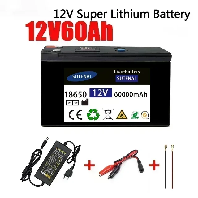 12V Battery 120Ah 18650 lithium battery pack Rechargeable battery for solar energy electric vehicle battery+12.6v3A charger: Red