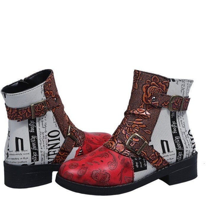 Bottines à imprimé ethnique pour femmes, chaussures Punk Martin à talons bas avec fermeture éclair, plate-forme avec boucle et sangle, collection automne et hiver: 8