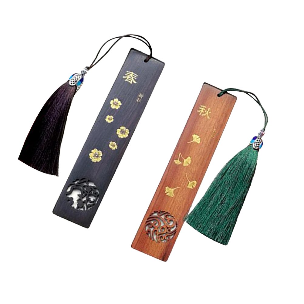 2 stuks Vintage Bookmark Redwood Bladwijzers Vintage Chinese Traditionele Stijl Kwastje Vormige Bladwijzers voor Briefpapier