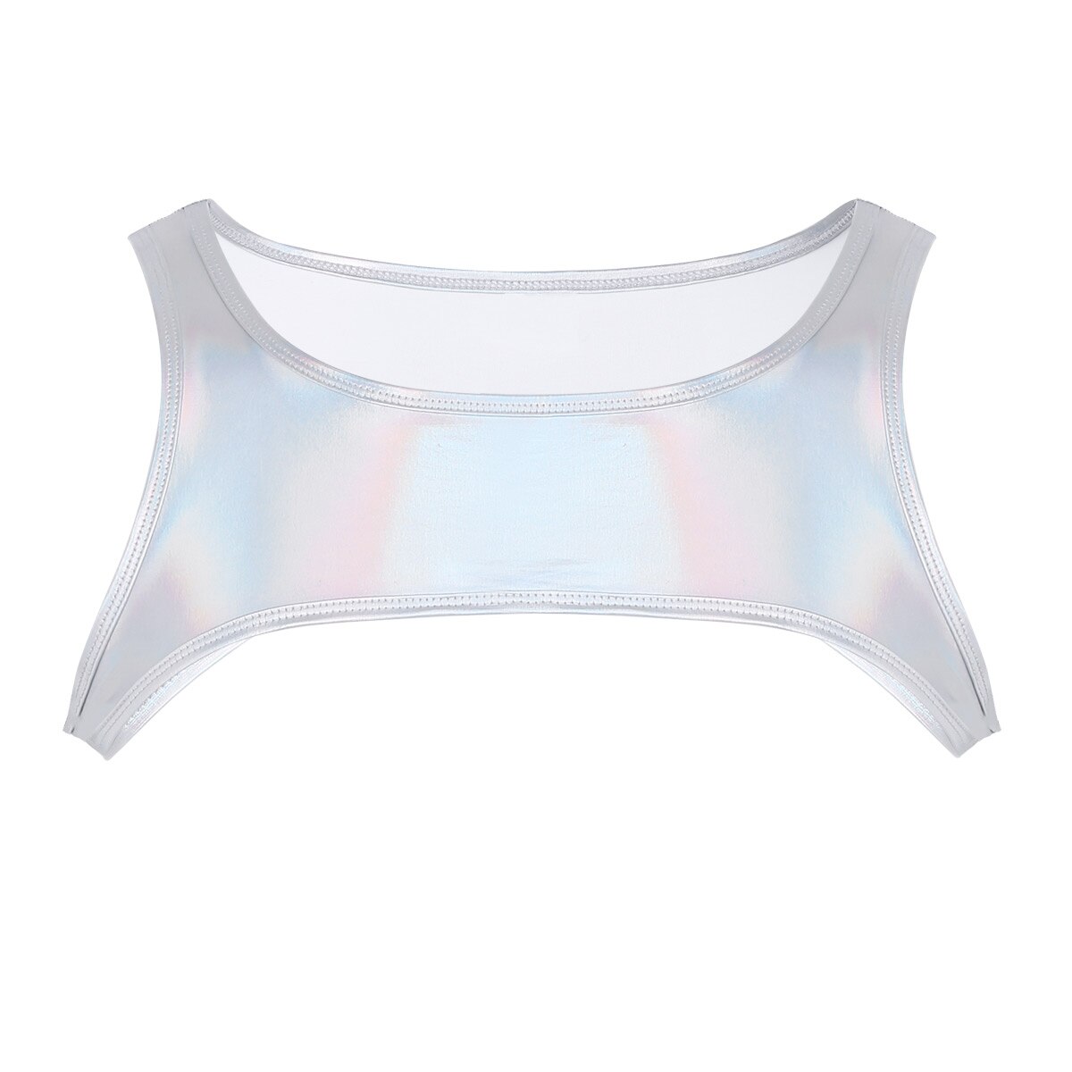 Heren glanzende metalen schouder-borstband harnas heren korte vest tops feest club podium show kostuums exotische halfspier tanktop: Zilver / S
