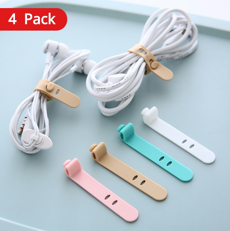 Enrouleur de câble d'écouteurs en Silicone, 4 pièces, support de cravates pour écouteurs iPhone Samsung MP4, organisateur de bureau