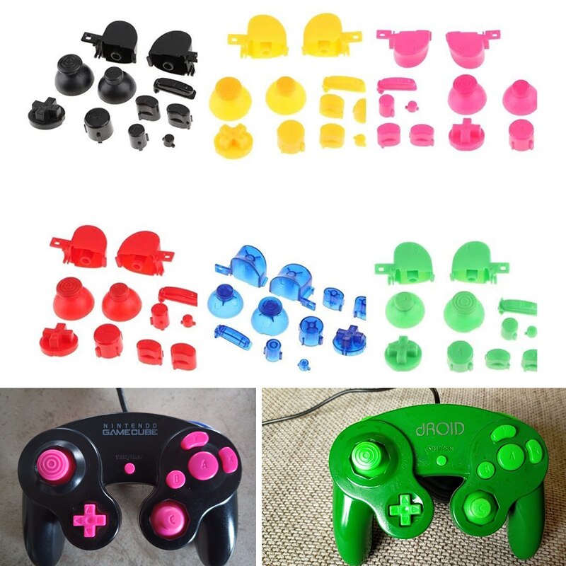 W całości zapinana na guziki komplet kolorowy L R ABXY Z klawiaturami Z nakładkami na guziki dla kontrolera Nintendo Gamecube uderzający Y X A B dla N GC nowość