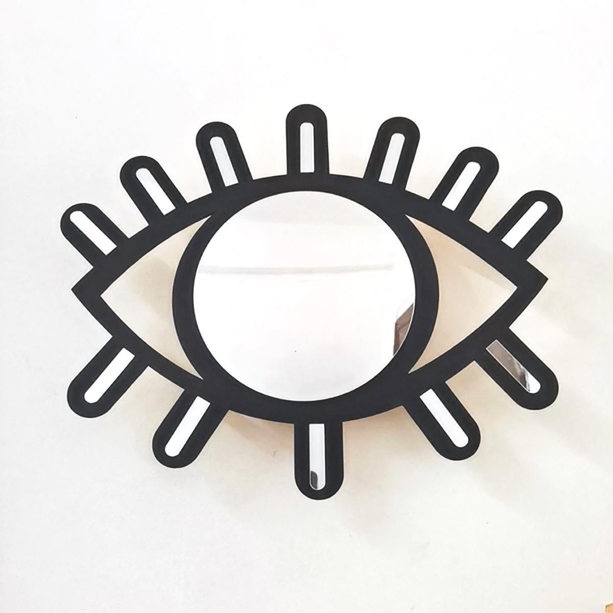 Espejo decorativo con forma de ojo, decoración artística innovadora de madera, espejo de maquillaje redondo, vestidor, espejo colgante de pared para baño, artesanías: A