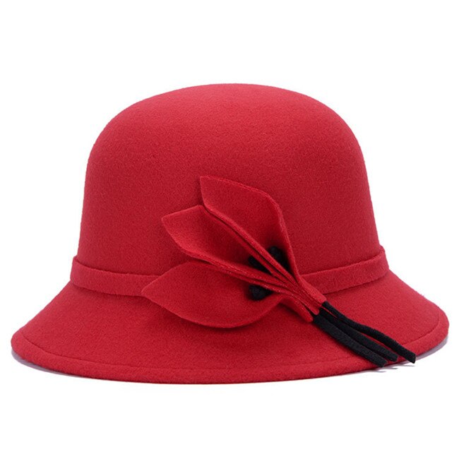 Sombreros de fieltro de estilo británico Vintage para mujer, gorros de lana cálidos de , gorra de Color sólido, accesorios de para Otoño e Invierno: Rojo
