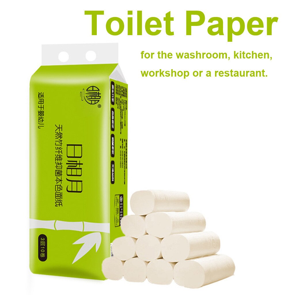 Toilet Paper Strong 3-Ply Soft Silky Tissue Paper Household Giant Roll 10 Rolls Bathroom Product Tray Home