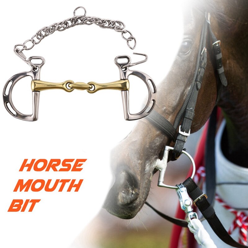 2 pièces cheval bouche Bit acier inoxydable cheval Bit bouche avec crochet et chaîne binoculaire cheval Equipment-127Mm & 135Mm