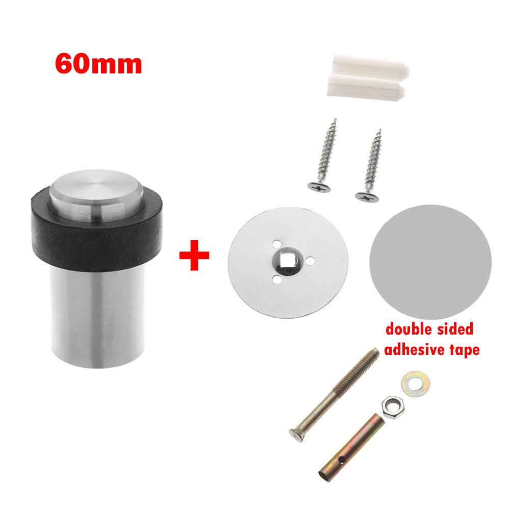 1PC Round Double Use Door Stops Anti-Collision Rubber Stopper Buffer Stainless Steel Self Adhesive Door Holder Protection: 60mm