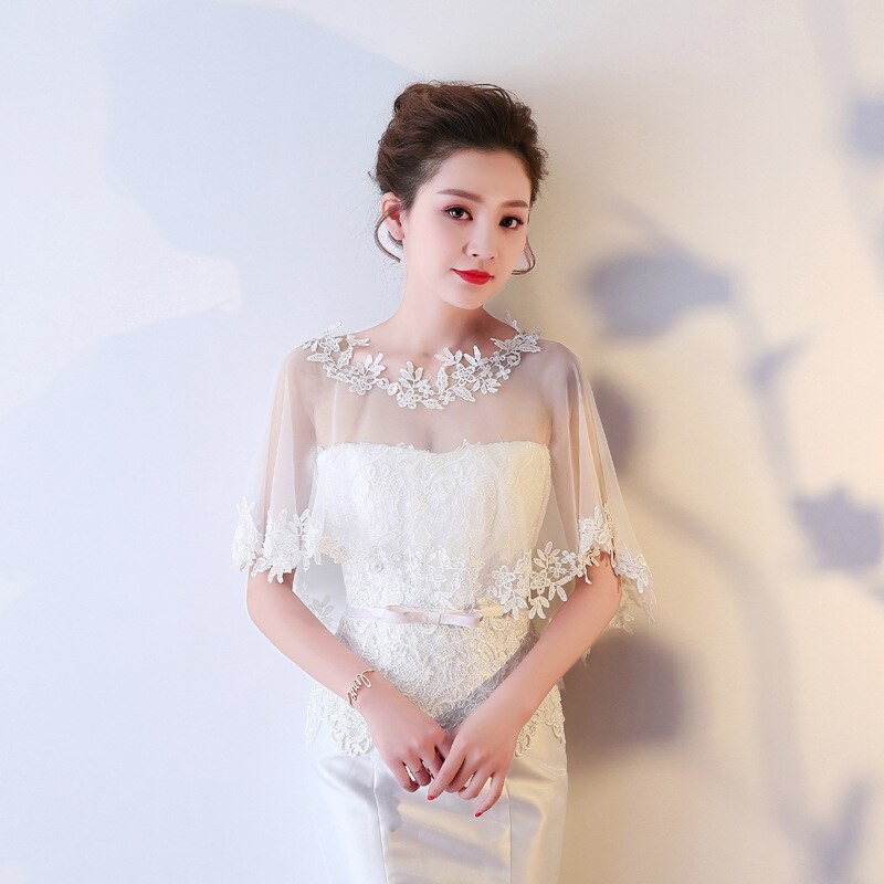 Noite shtapetes para mulher rendas bolero mariage curto xales elegante capa de novia vestidos de noiva cabo bolero acessórios de casamento: White