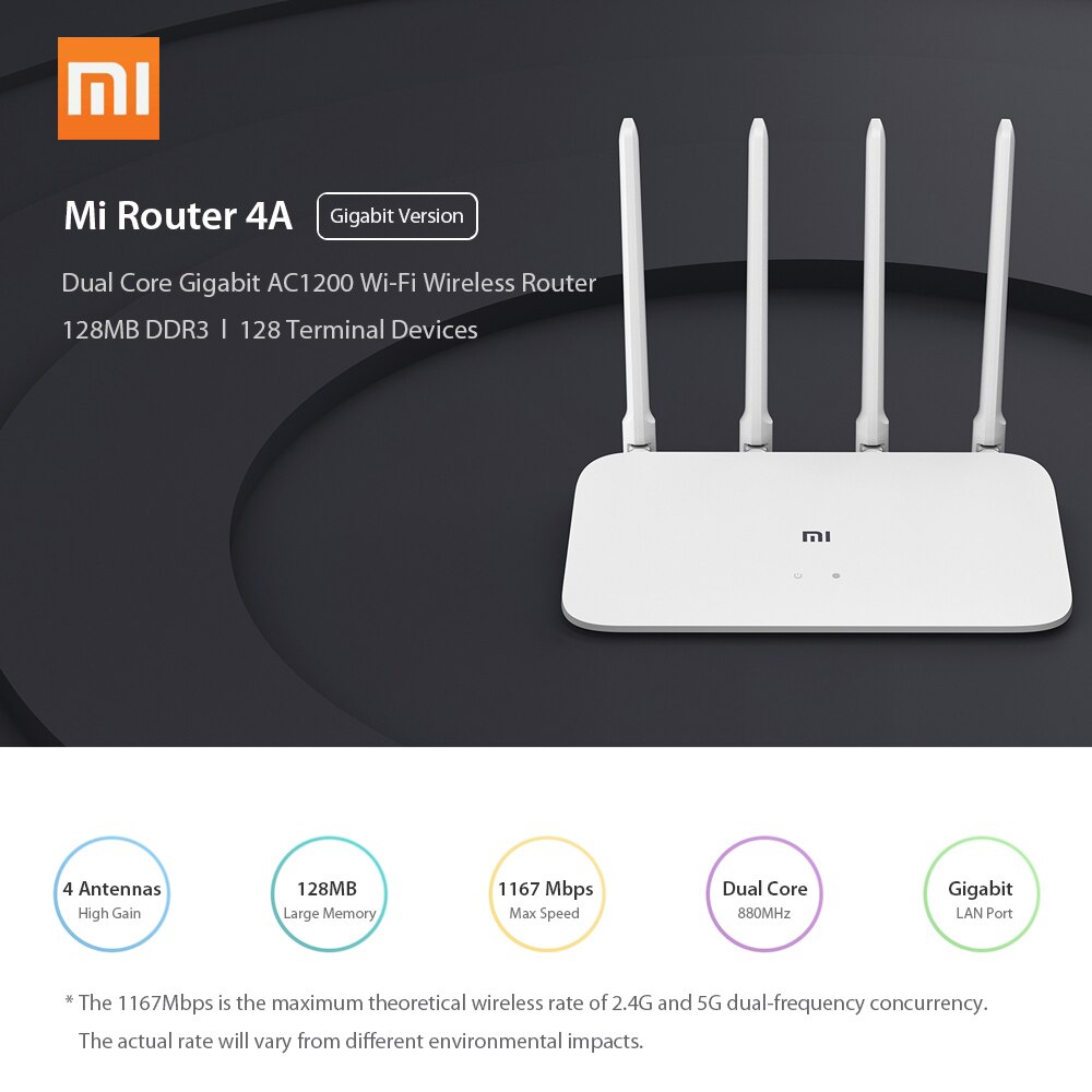 Xiaomi Mi Router 4A/4A Gigabit Version 100M/1000M 2.4GHz 5GHz WiFi 1167Mbps WiFi Repeater 128MB DDR3 4 Antennas Network Extender