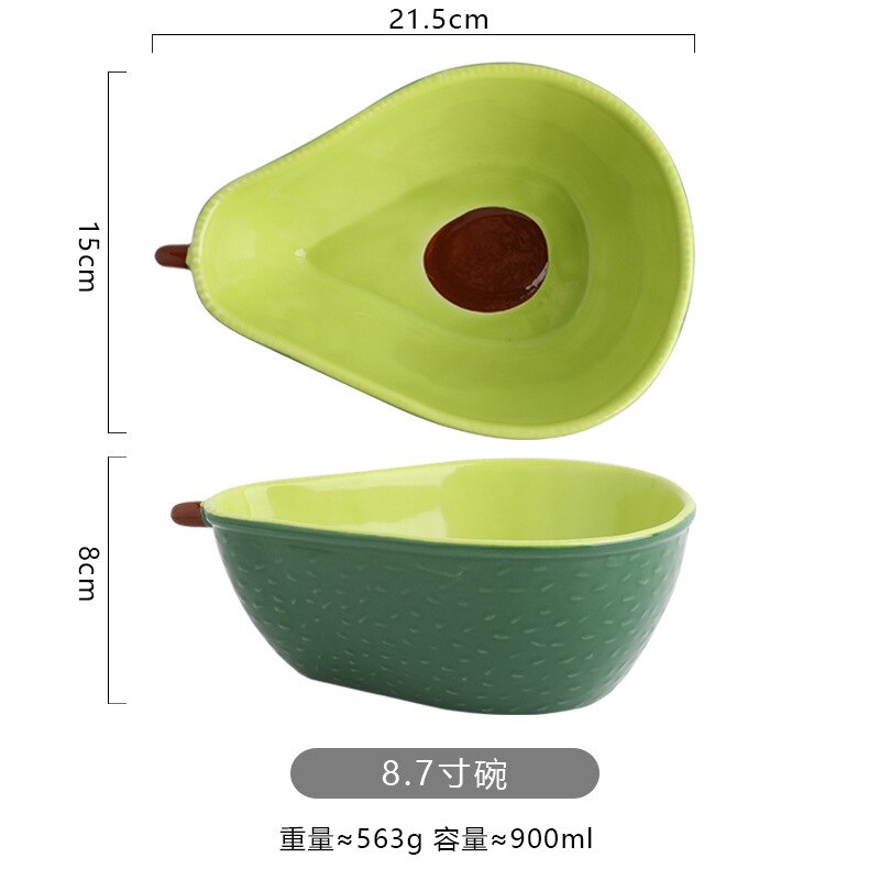 Nyhed enorm sød grøn avocado form keramisk frugtsalat plade snack fad ris suppeskål bordservice leverer 6.5 tommer /8 tommer plade: 8.7 tommer skål