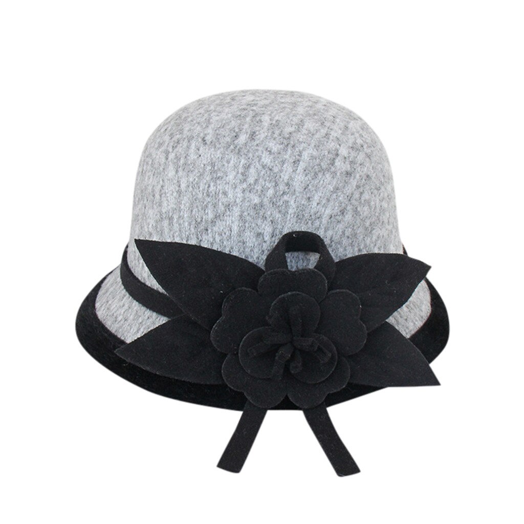 wool Mother Lady Top Grade Banquet Formal Hats Women Winter Pure Wool Felt Bowknow Fedora Hat#p3: Gray