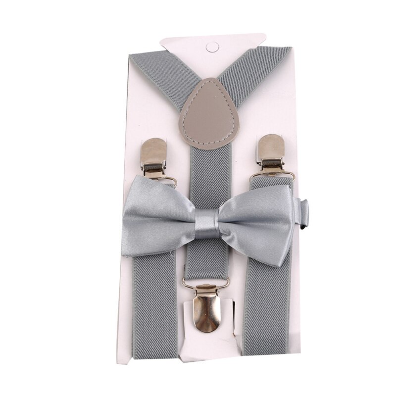 Kids Suspenders With Bowtie Children Bow Tie Set Boys Braces Girls Adjustable Suspenders Baby Wedding Ties Accessories: Light Gray