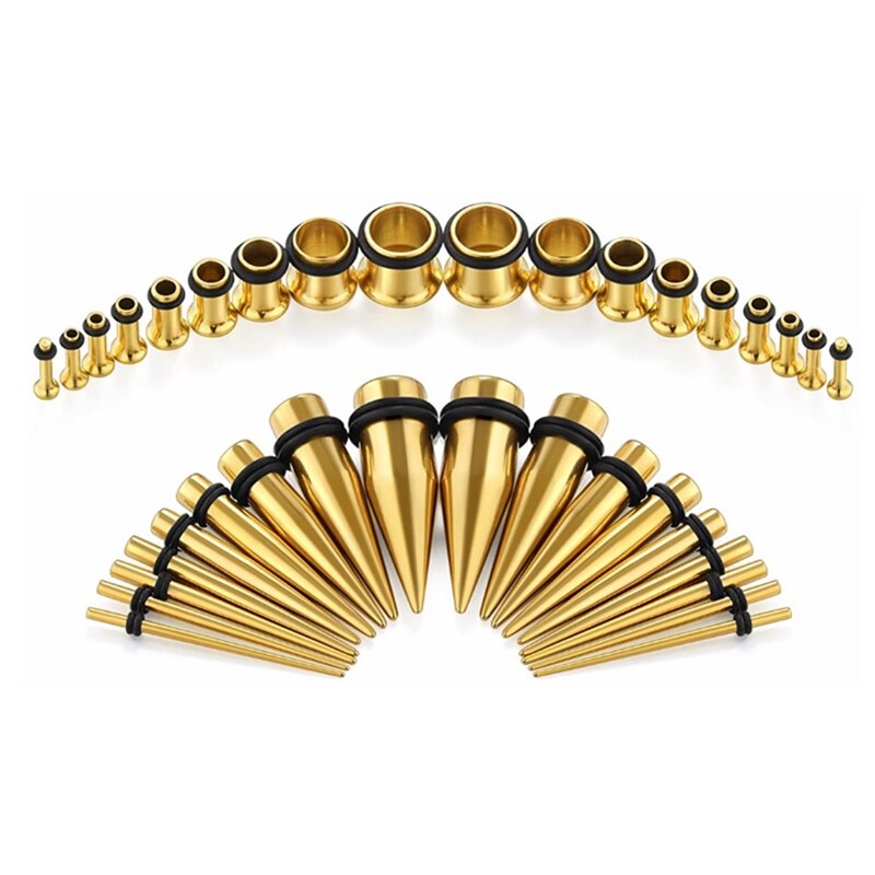 36PCS Ear Gauges Stretching Kit 14-00G Stainless Steel Ear Plugs Tunnels Flesh Tapers Set Stretcher Taper Set Dilataciones Oreja
