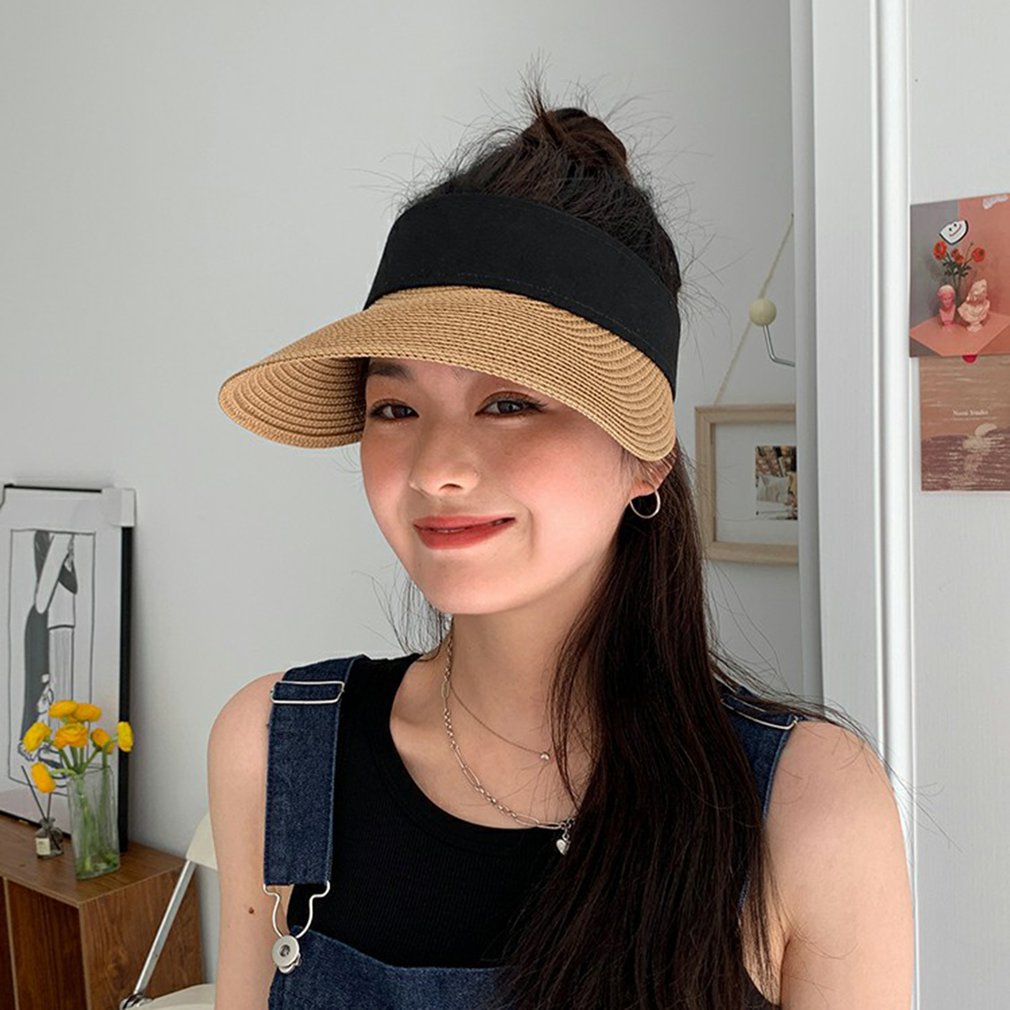 Chapeau de soleil à large bord pour femmes, à vide, pliable, Portable, décontracté, à la , en paille, visières, été
