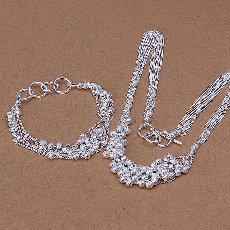 925 Sterling Silver Wedding Party Sieraden Retro Charm Ketting Zand Kralen Ketting Armbanden 20Cm 45Cm Mode-sieraden sets