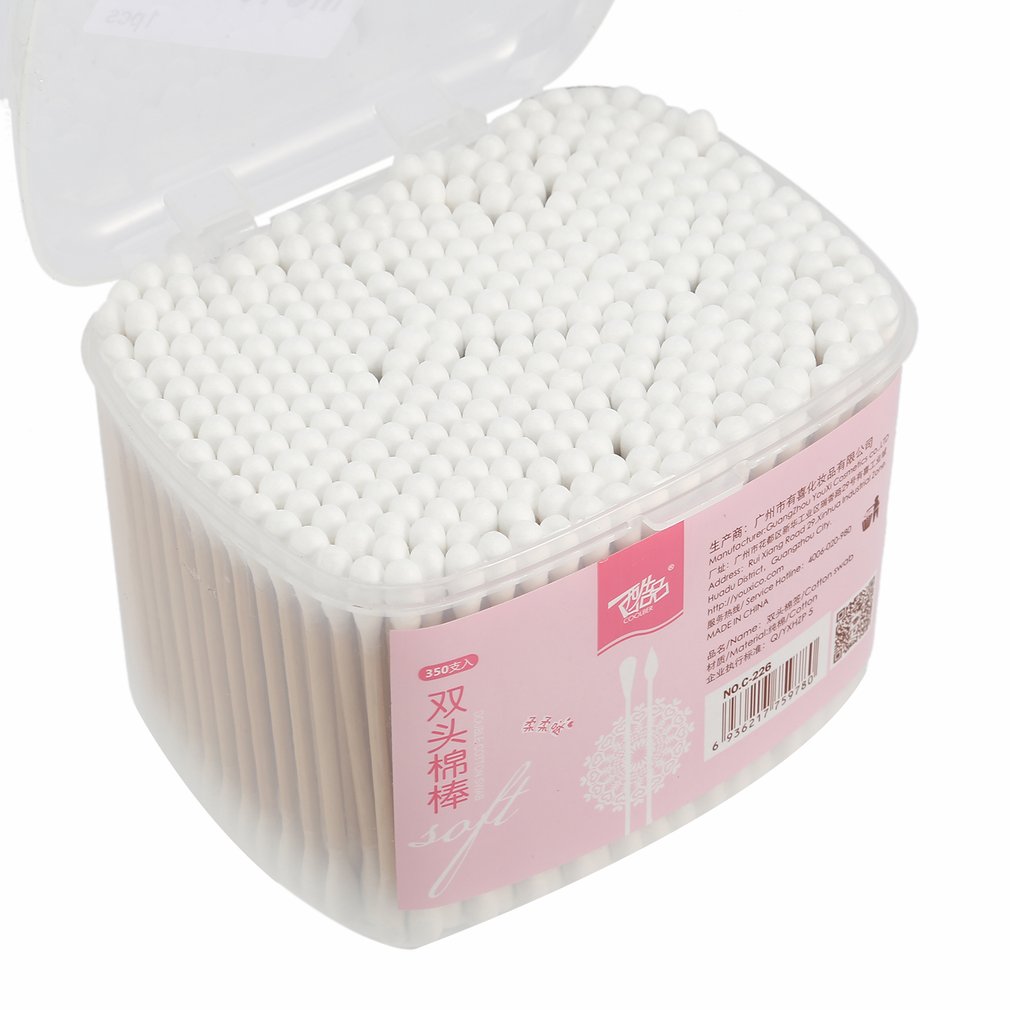 350pcs/box Cotton Swab Disposable Makeup Cotton Swabs Cosmetic Tool Cotton Buds Ear Clean Tools Rectangular Box Wooden Sticks