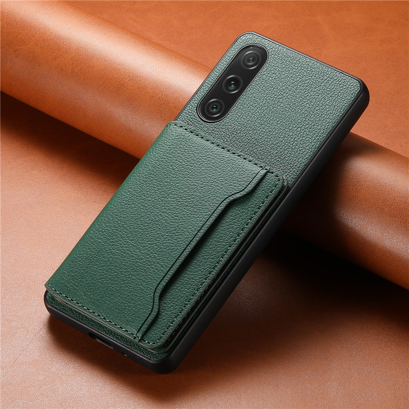 EUCAGR-funda de teléfono tipo billetera de cuero PU multifuncional de lujo, funda para Sony Xperia 1 5 10 IV 1V 10V 5III, funda con tarjetero: Tela de algodón / Verde