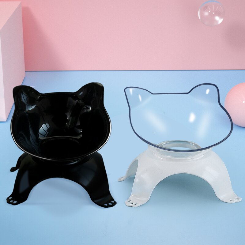 Bols durables Double pour chats | Bols pour animaux de compagnie surélevée, avec support surélevé, fournitures d'alimentation et d'arrosage pour chats, fournitures pour chiens: 1 black 1 transp