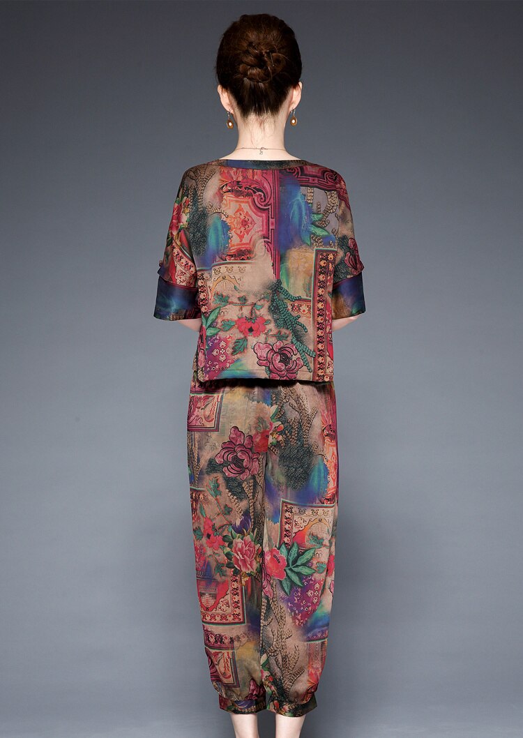 Bloemenprint Zomer Vrouwen Pak Vintage Luxe 2 Delige Set Vrouwen Kleding Vrouwen Set Ensemble Femme Deux Stukken