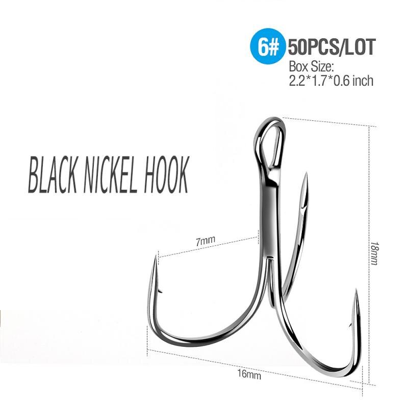50 Stks/set Treble Vishaken Black Nicle Prikkeldraad Vishaken Super Sharp Karper Triple Haken Zee Visgerei Accessoires Vissen Tools: type6