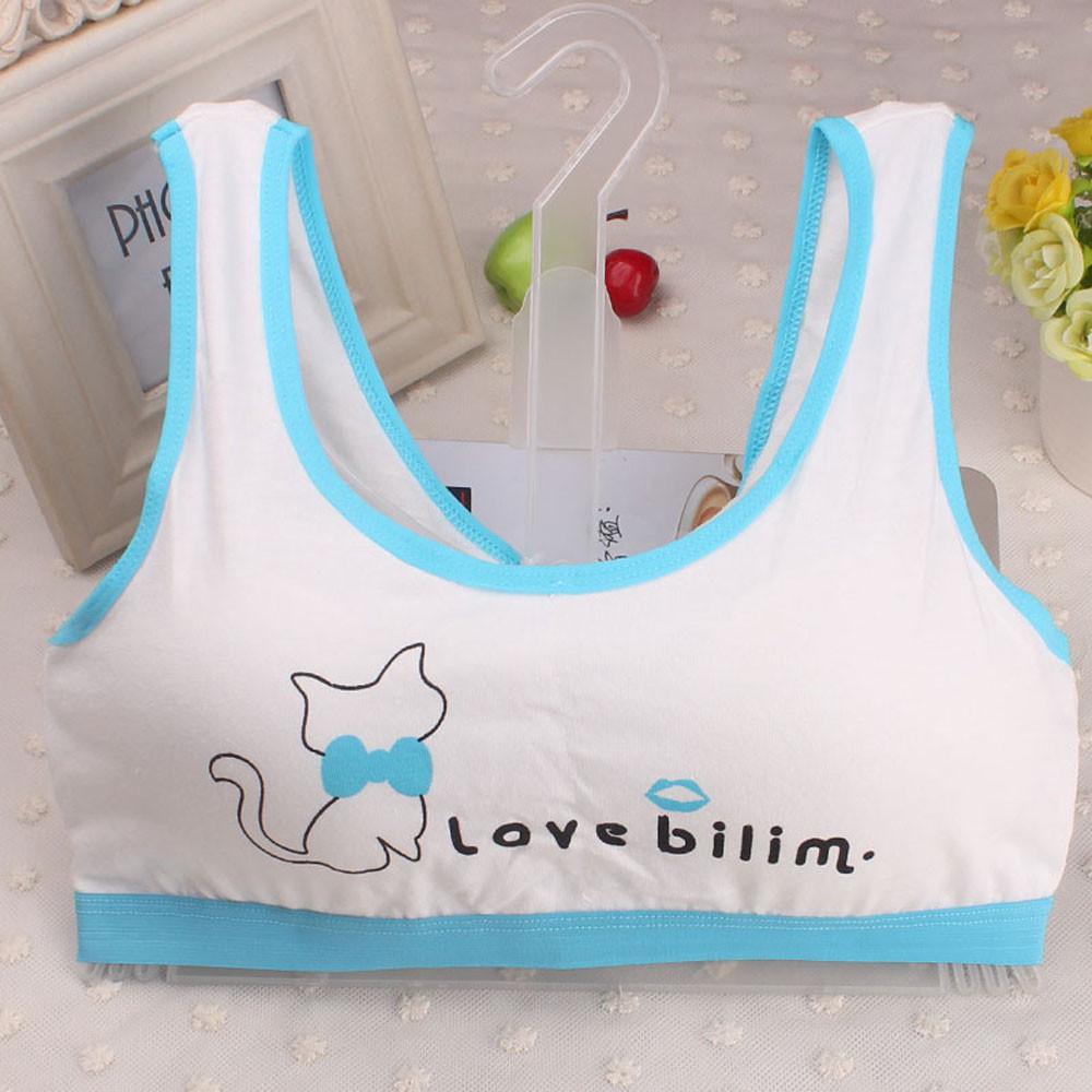 Bra Girl Underwear Lovely Girls Printing Underwear Bra Vest Children Underclothes Sport Undies Training Bra For Kid V22%: Dark Blue