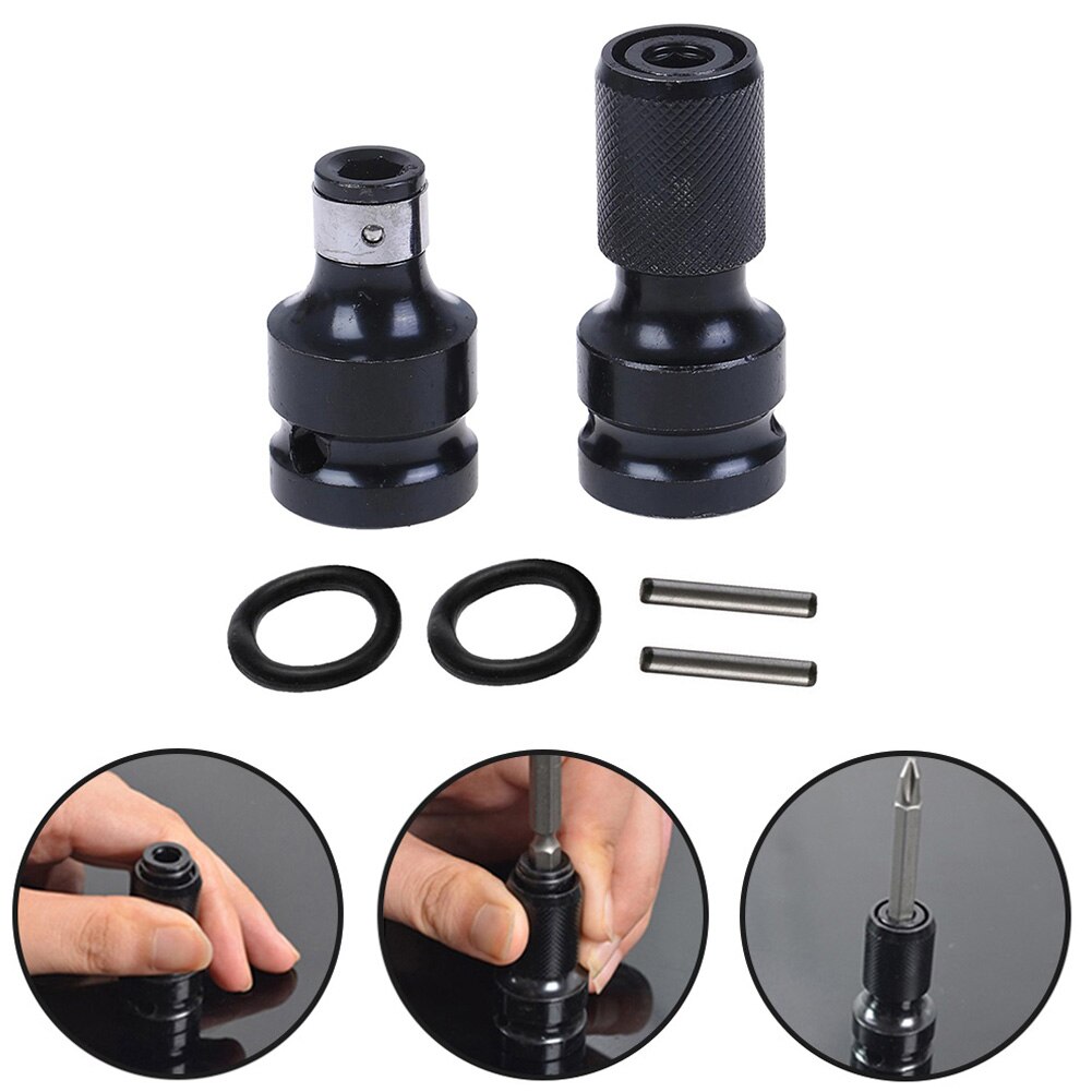 2pcs 1/2 Square To 1/4 Hex Ratchet Socket Air Impact Socket Wrench Socket Adapter Spanner Set Hand Repair Tools