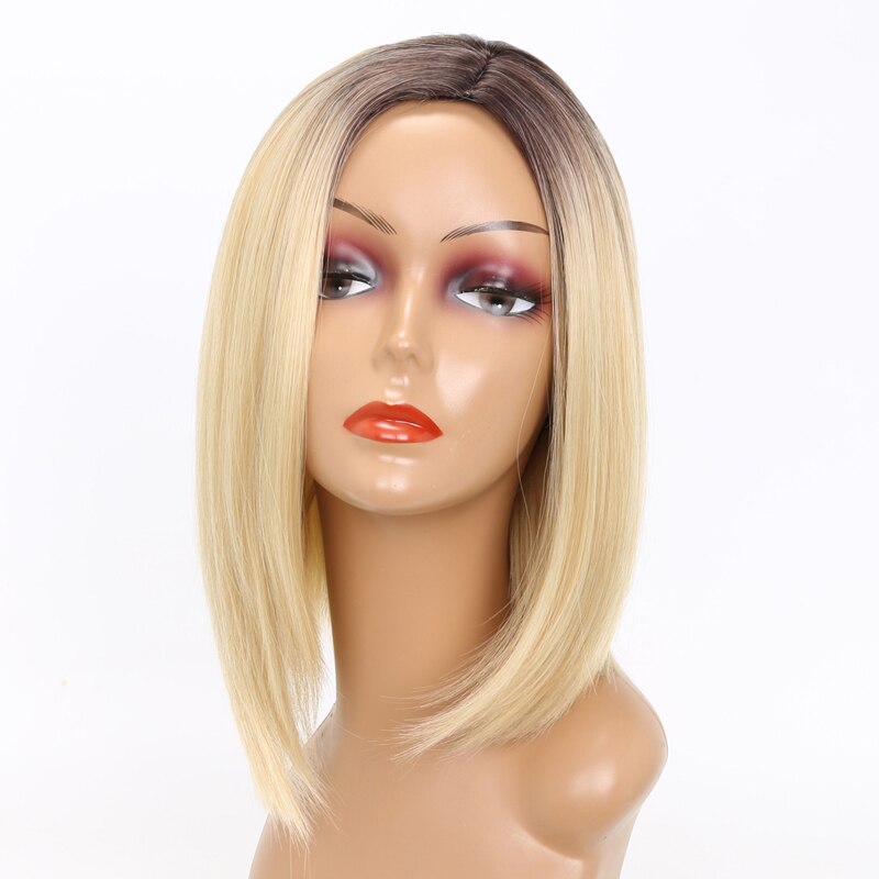 Miss Pruik Korte Rechte Ombre Roze Hittebestendige Bob Pruik Voor Vrouwen Zwart Ombre Kleur Synthetisch Haar