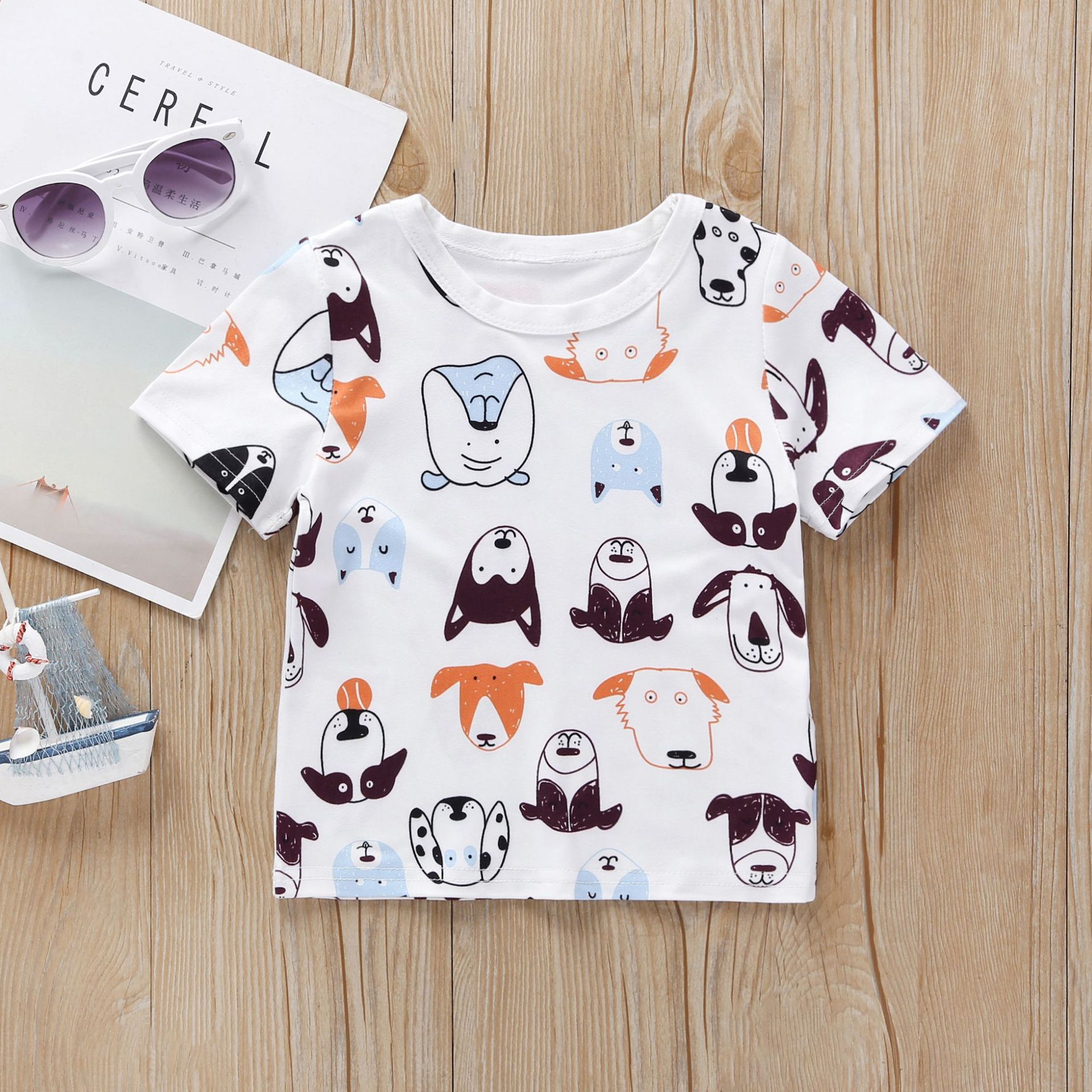 Crianças de verão Bonito Casual Manga Curta O Pescoço de Impressão Dos Desenhos Animados T-shirt Do Bebê Menina E Meninos T-shirt 6M-3T
