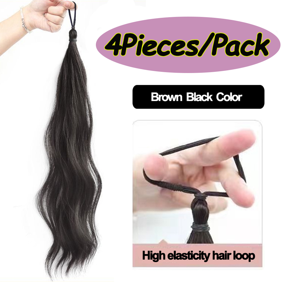 Paquete de pelo sintético de 50cm con lazo elástico, moño de pelo DIY, cola de caballo para aumentar el cabello, peluca con cabeza de bola Natural esponjosa: Rosa