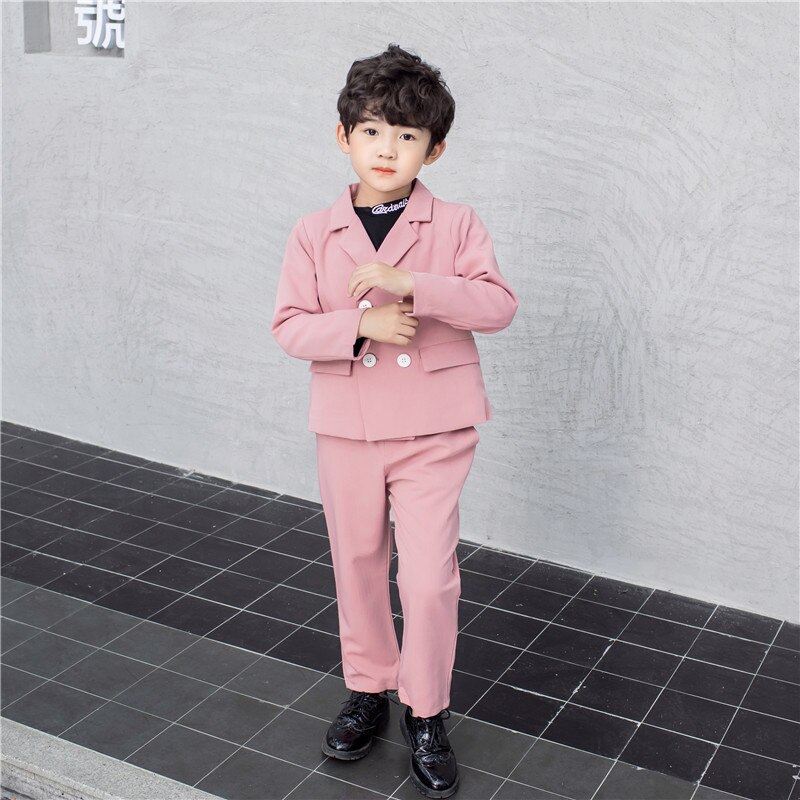 Costume à Double boutonnage pour garçon, ensemble de vêtements couleur bonbon, Costume d'hôte de fête d'anniversaire pour enfants blazer + pantalon, collection printemps-automne